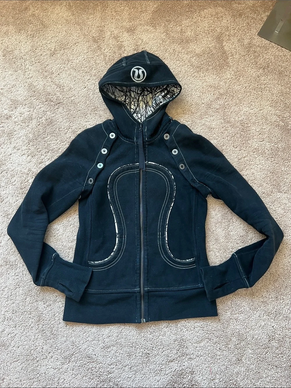 lululemon Black and White Special Edition Scuba Hoodie with Detachable Sleeves